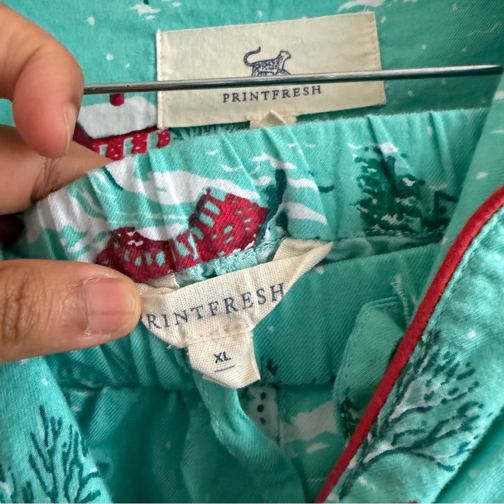 Printfresh Teal Holiday Print Pajama Set with Red Accents - Picture 5 of 13